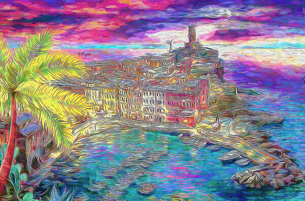 Paint Art Print featuring the painting Vernazza - magic sunset by Nenad Vasic