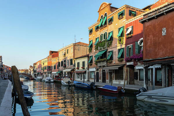 Vibrant Murano Art Print featuring the photograph Vibrant Murano Island - Silky Afternoon on the Glassmakers Canal Rio dei Vetrai by Georgia Mizuleva