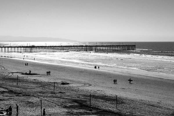 Beach Art Print featuring the photograph View Of Pismo Beach in BW by Her Arts Desire