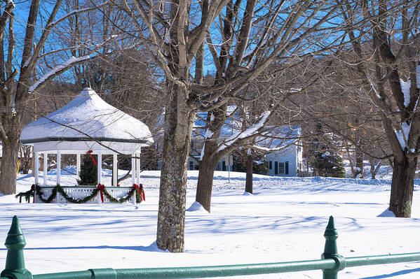 New England Art Print featuring the photograph Village Gazebo Decorated For The Holidays by Ann Moore