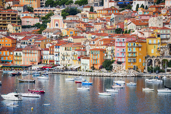 Town Art Print featuring the photograph Villefranche-sur-Mer view on French Riviera by Elena Elisseeva
