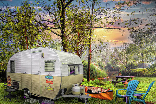 Camper Art Print featuring the photograph Vintage Camping at the Creek by Debra and Dave Vanderlaan