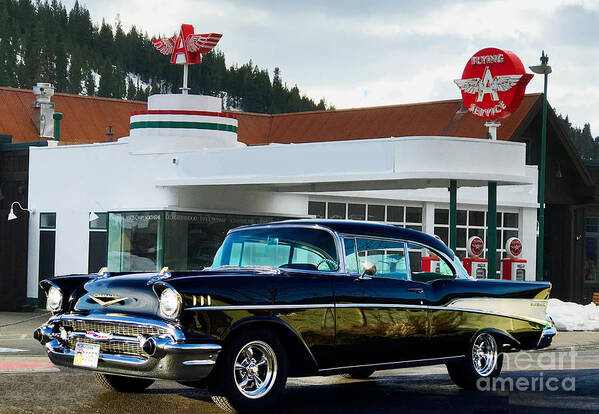 55 Art Print featuring the photograph Vintage Flying A Station and 1957 Chevrolet by Doug Gist