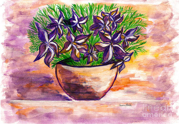 Violets Art Print featuring the painting Violets in a Basket for You My Love by Ramona Matei