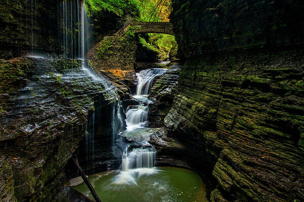 New York Art Print featuring the photograph Watkins Glen Gorge Rainbow Falls overlook by Andy Crawford