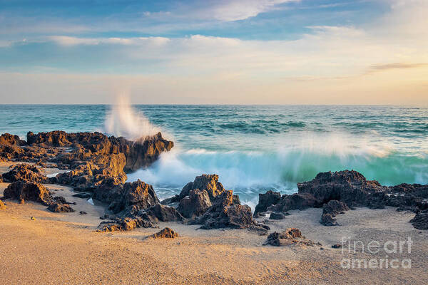Wave Art Print featuring the photograph Wave and Rocks by Tom Claud
