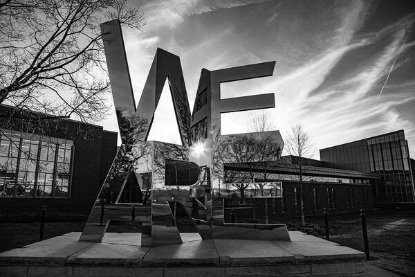 State College Pennsylvania Art Print featuring the photograph We Are sculpture at Penn State University in black and white by Eldon McGraw