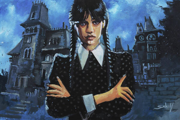 Addams Family Art Print featuring the painting Wednesday Addams by Sv Bell