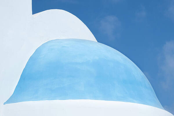 Dome Art Print featuring the photograph White and blue Christian church dome against blue cloudy sky, Minimal Aesthetic by Michalakis Ppalis