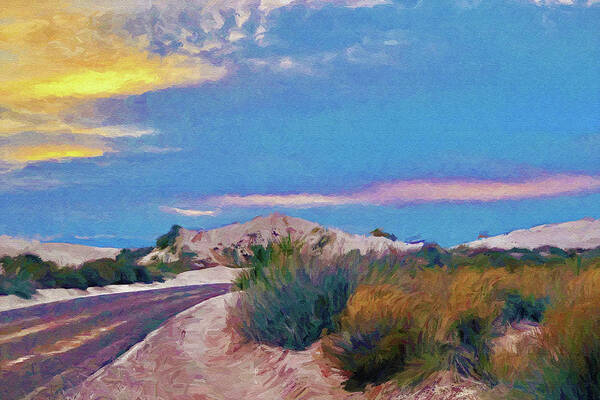 White Sands Art Print featuring the digital art White Sands New Mexico at Dusk Painting by Tatiana Travelways