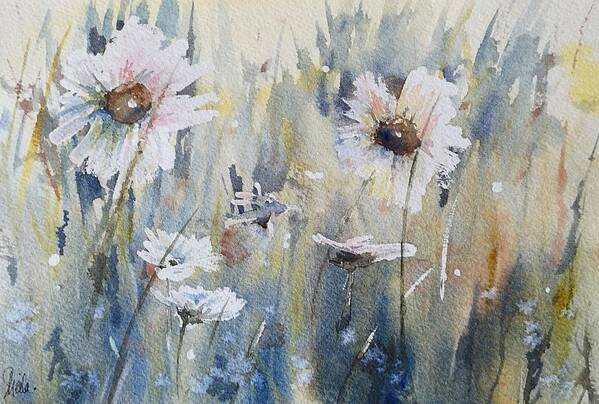 Watercolour Art Art Print featuring the painting Wild Daisies by Sheila Romard