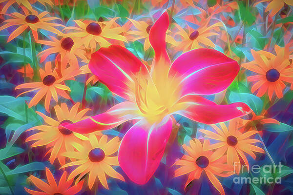 Daylily Art Print featuring the digital art Wild Times in the Garden by Anita Pollak