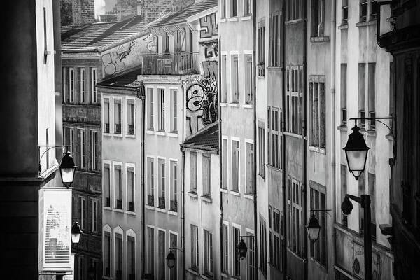 Lyon Art Print featuring the photograph Windows of Old Lyon France Black and White by Carol Japp