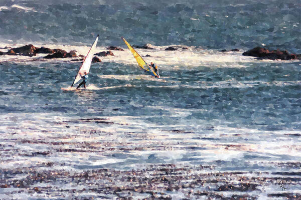 Fine Art Art Print featuring the painting Windsurfers by Robert Harris