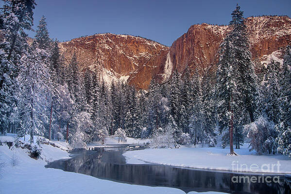 Dave Welling Art Print featuring the photograph Winter Morning Yosemite Falls Yosemite National Park by Dave Welling