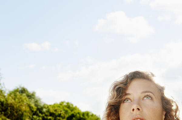 Beautiful Woman Art Print featuring the photograph Woman's Face Looking Up To Sky by Tara Moore