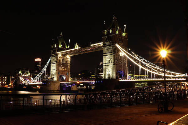 Sky Art Print featuring the photograph Tower Bridge with LED lighting by Vaclav Sonnek