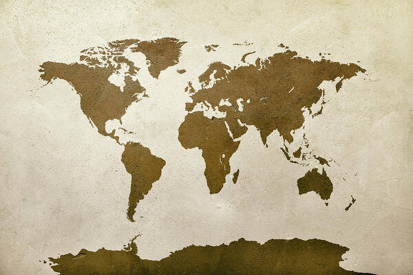 World Map Art Print featuring the digital art World Map Brown by Michael Tompsett