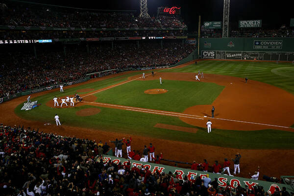 American League Baseball Art Print featuring the photograph Yadier Molina and Jonny Gomes by Jamie Squire