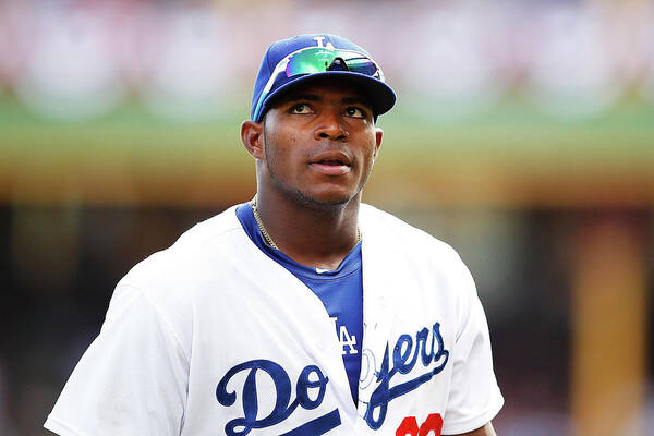 Looking Art Print featuring the photograph Yasiel Puig by Brendon Thorne