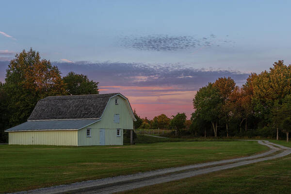 Yellow Barn Art Print featuring the photograph Yellow Barn at Dusk by Rod Best