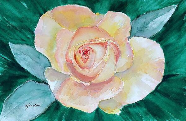 Yellow Art Print featuring the painting Yellow-Pink Rose - Watercolor by Claudette Carlton