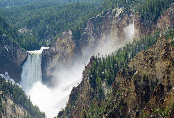 Yellowstone Art Print featuring the photograph Yellowstone's Lower Falls and Nearby Seasonal Waterfall by Bruce Gourley