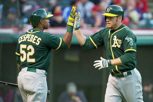 Yoenis Cespedes Art Print featuring the photograph Yoenis Cespedes and Brandon Moss by Jason Miller