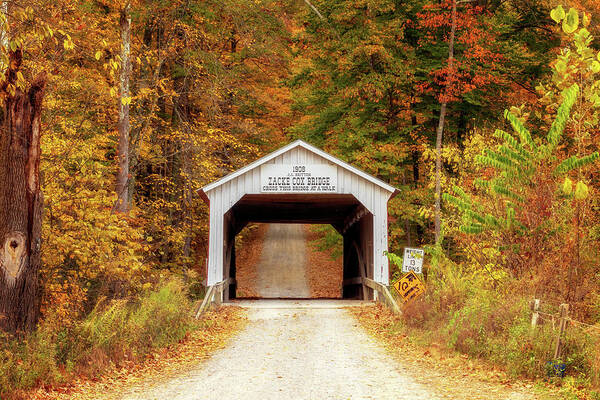 Parke County Art Print featuring the photograph Zacke Cox Bridge in Autumn by Susan Rissi Tregoning