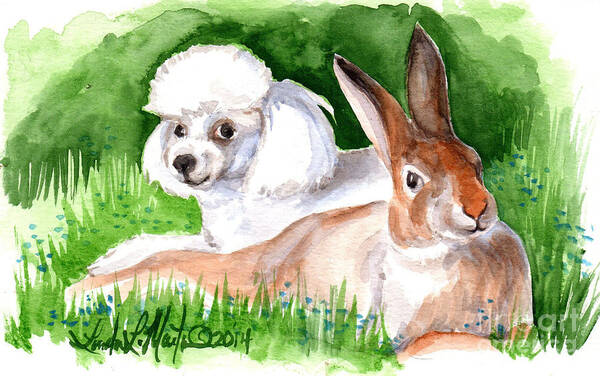 Wild Rabbit Art Print featuring the painting Best Friends by Linda L Martin
