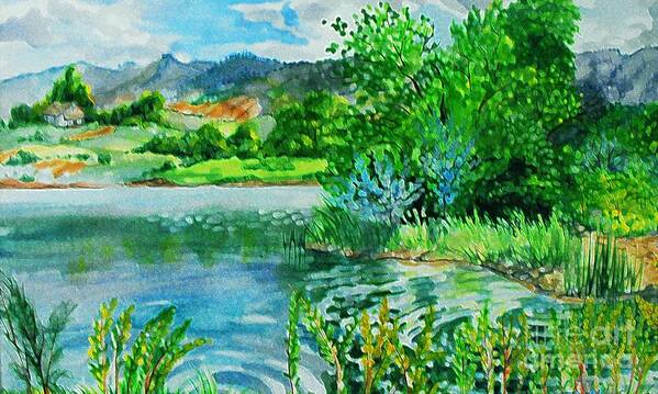  My Copy Of My Original Plein Air Watercolor Of Gravel Pond Just Adjacent To South Platte River Near Denver Colorado Art Print featuring the digital art Plin Air Water Color by Annie Gibbons