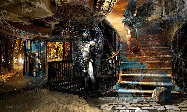 Angel Grim Reaper Femida Art Print featuring the digital art Stairway to Heaven vs. Stairwell to Hell by George Grie