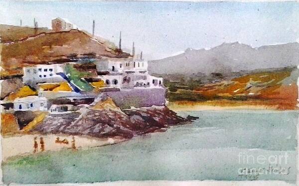Tinos.tinos Greek Island.greek Islands.tinos Island.watercolors.watercolors On Canvas Art Print featuring the painting Tinos #1 by George Siaba