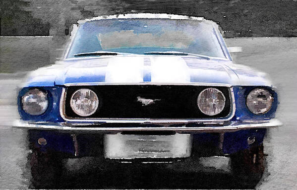 Ford Mustang Art Print featuring the painting 1968 Ford Mustang Front End Watercolor by Naxart Studio