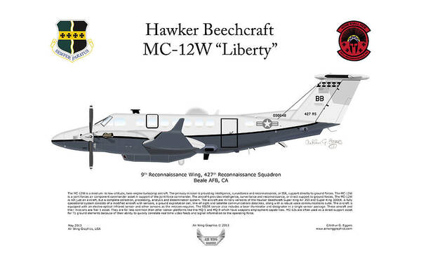 Hawker Art Print featuring the digital art Hawker Beechcraft MC-12W Liberty #9 by Arthur Eggers