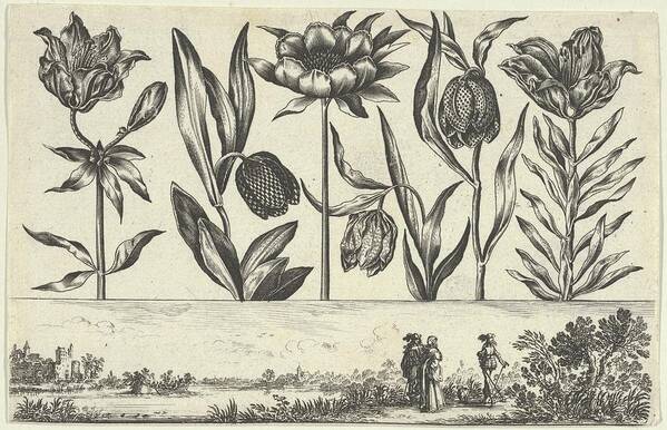 Cochin Art Print featuring the drawing Horizontal Panel With A Row Of Flowers #7 by Nicolas Cochin