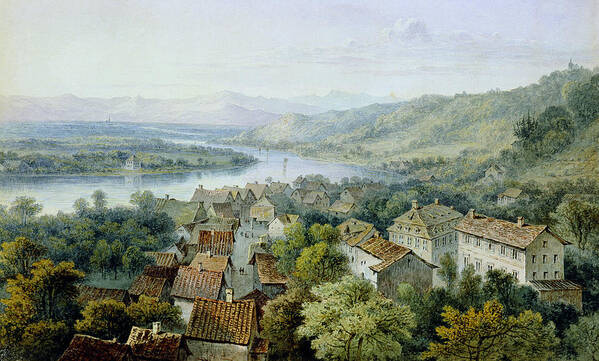 River Rhine Art Print featuring the drawing A View Of Karlsruhe by Thomas Sidney Cooper