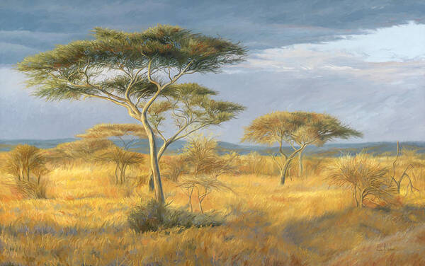 Landscape Art Print featuring the painting African Landscape by Lucie Bilodeau