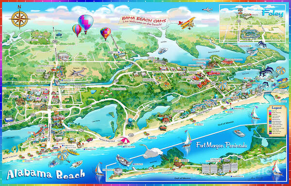 Alabama Beach Illustrated Map Art Print featuring the painting Alabama Beach Illustrated Map by Maria Rabinky