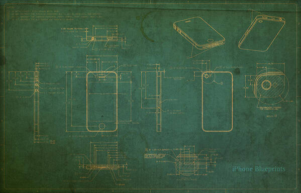 Apple Art Print featuring the mixed media Apple iPhone Vintage Retro Blueprints Plans on Worn Distressed Canvas by Design Turnpike