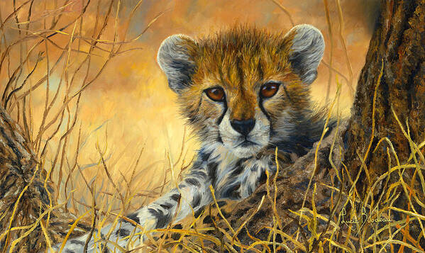 Cheetah Art Print featuring the painting Baby Cheetah by Lucie Bilodeau