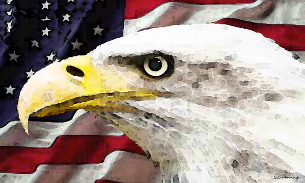 America Art Print featuring the painting Bald Eagle Art - Old Glory - American Flag by Sharon Cummings