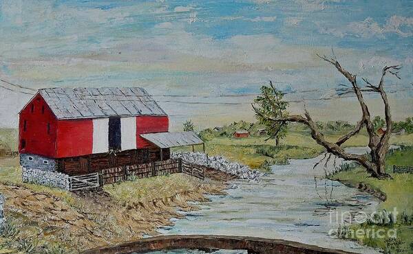 Barn Art Print featuring the painting Barn Beside Cooks Creek 2 - Sold by Judith Espinoza