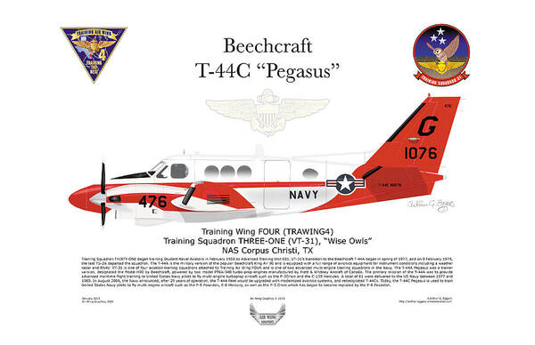 Beechcraft Art Print featuring the digital art Beechcraft T-44C Pegasus by Arthur Eggers