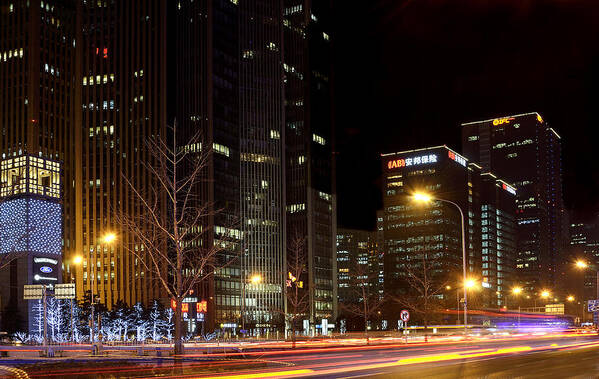 central Business District Art Print featuring the photograph Beijing by Night - China by Brendan Reals