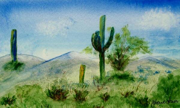 Original Art Print featuring the painting Blue Cactus by Jamie Frier