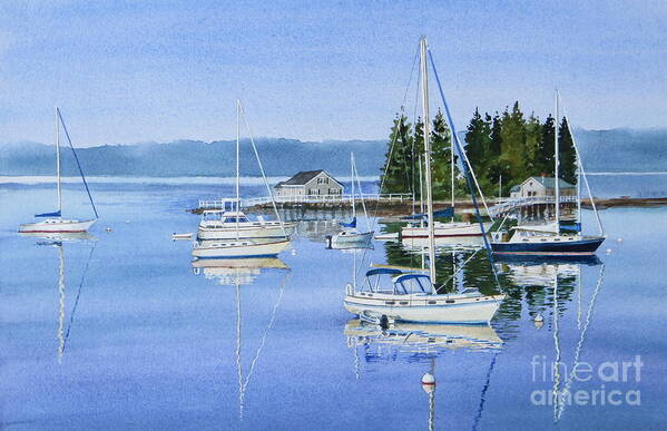 Summer Art Print featuring the painting Boothbay Harbor Reflections by Karol Wyckoff