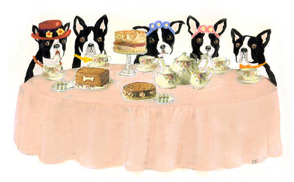 Boston Terrier Art Print featuring the painting Boston Tea Party by Stephanie Grant