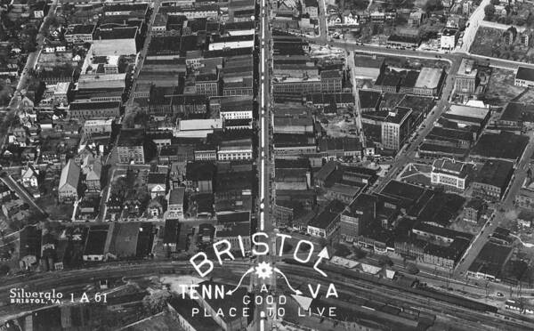 Bristol Virginia Art Print featuring the photograph Bristol Virginia Tennessee Early Aerial Photo by Denise Beverly