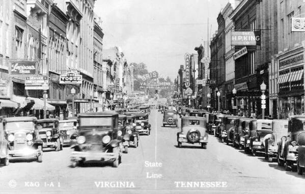 Bristol Virginia Art Print featuring the photograph Bristol Virginia Tennessee State Street 1931 by Denise Beverly